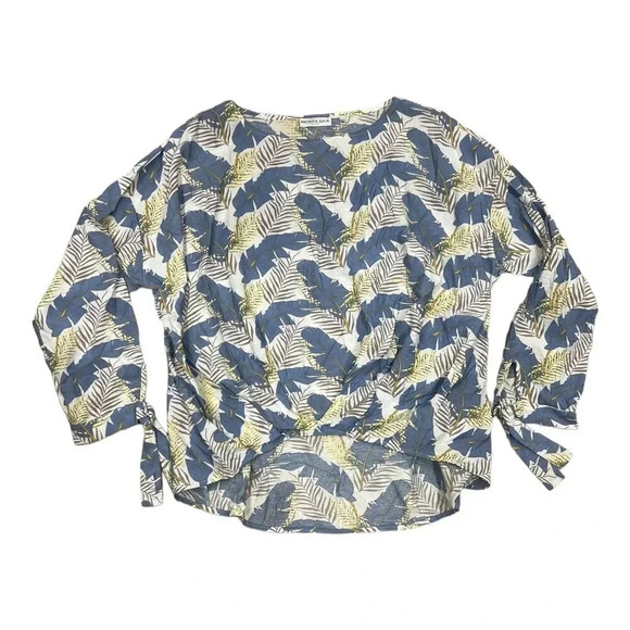 Patrizia Luca Milano Ivory Feather Print Gather Front Blouse XL - Picture 1 of 5